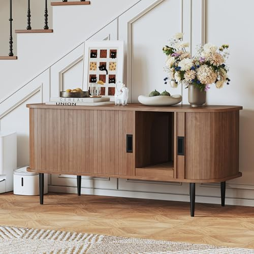 HOLTICO Cat Litter Box Enclosure, Hidden Litter Box Furniture with Litter Collector, Indoor Cat House, Sideboard, TV Stand, Brown