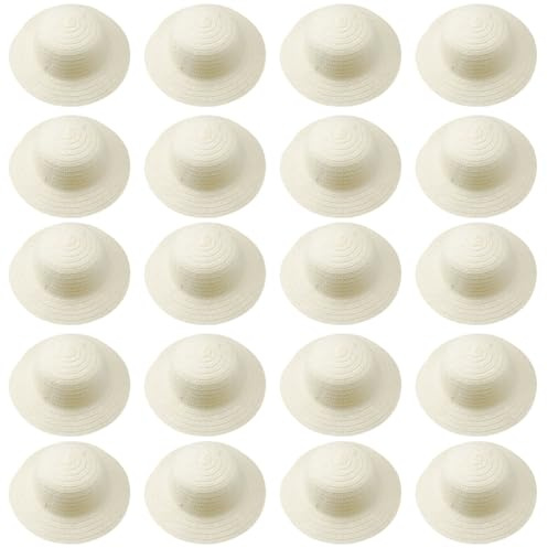 Dolltobe Paquete de 20 sombreros de paja en blanco, sombreros de sol para niños de 2 a 8 años, excelentes para actividades y fiestas en clima cálido