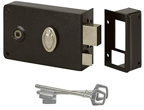 METALUX série 741 - serrure en applique noire main droite horizontale 1 point à fouillot pêne dormant demi tour Coffre 140x90mm Axe à 50 Entraxe 58 avec 2 clés et gâche