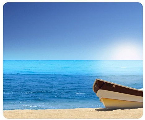 Boat On The Beach Sunny Day Gaming Mouse Pad - Unique Personalized Oblong Shaped Mouse Pad Design Natural Eco Rubber Durable Computer Desk Stationery Accessories Gifts For Mouse Pads - Support Wired Wireless or Bluetooth Mouse