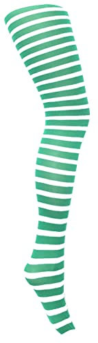 MYSASI London Ladies Striped Tights Sizes (M Emerald Green and White)