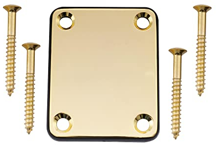Musiclily Metal Guitar Neck Plate for Fender Stratocaster Telecaster Electric Guitar or Bass,Gold