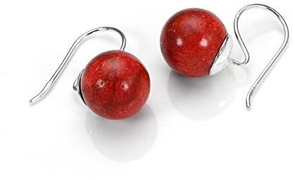 Sterlingsilber und Rot Korallenschwamm Kugel Hänger Ohrgehänge/baumelnd/Ohrring