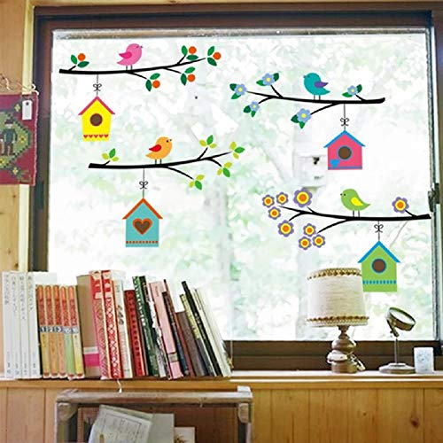 WandSticker4U®- Wandsticker NIEDLICHE VOGEL FAMILIE (Baum Zweig: 4x75 cm) I Wandtattoo Vögel auf Ast Kinderzimmer Blumen Aufkleber Frühling Vogelhaus I Wanddeko Babyzimmer Mädchen Junge Deko
