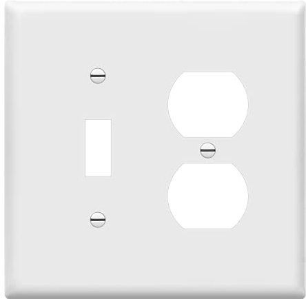 Enerlites 881121M-W - Placa de pared combinada (salida dúplex/interruptor de palanca), tamaño mediano, 2 bandas, policarbonato termoplástico, color blanco
