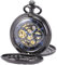 SIBOSUN Taschenuhr Skelett Mechanisch Doppelgehäuse Handaufzug Römische Ziffern Antik Kette Herren, 3 x Schwarz und Blau, Mechanisch