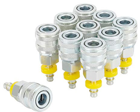 WYNNsky ARO Push On and Lock Air Coupler, 1/4 Inch Body Size, 1/4 Inch Hose Barb, 10 Pieces Steel Air Compressor Accessories Fittings