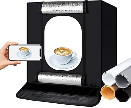 Fotostudio Lichtzelt 40x40x40cm Tragbare Faltbare Fotografie Schießzelt Fotobox Kit mit LED Beleuchtung 4 Hintergründe (Weiß, Schwarz, Grau, Orange)
