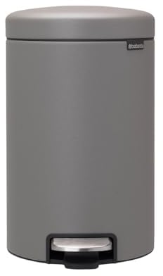 Brabantia NewIcon Pedal Bin 12L (Mineral Concrete Grey) Soft-Closure Rubbish Waste Bin, Removable Inner Bucket + Free Bin Bags