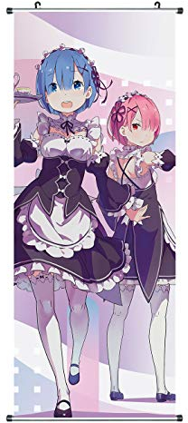 Großes Re:Zero Rollbild | Kakemono aus Stoff | Poster 100x40cm | Motiv: Rem & Ram