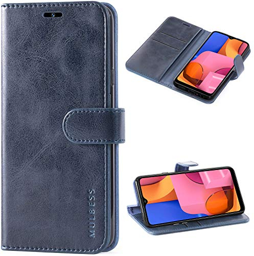 Mulbess Handy-Hülle für Samsung Galaxy A20S Schutzhülle, Magnet Handyhülle Leder, Flip Wallet Cover, Kartensteckplatz, Vintage Dunkel Blau