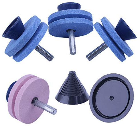 Adefol 4pcs Double Layer Whetstone Lawn Mower Blade Sharpener for Drill with Blade Balancer for Power Drill Hand Drill