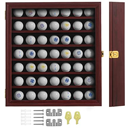 KCRasan 49 Golfball-Vitrine – Golfballhalter Geschenk mit abschließbarer Tür – Golfball-Vitrine für Wandhalterung für Golf-Enthusiasten, 98% UV-Schutz, Acrylglas, Mahagoni