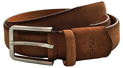 Eurex XXL Veloursleder-Gürtel gerippt cognac Stretch, Gürtellänge:120 cm