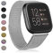 Amzpas Armbänder kompatibel mit Fitbit Versa 2,Fitbit Versa SE,Fitbit Versa Lite,Fitbit Versa, atmungsaktiv, Edelstahl-Schlaufe, Mesh, magnetisch, verstellbar, Edelstahl, Ohne Edelstein