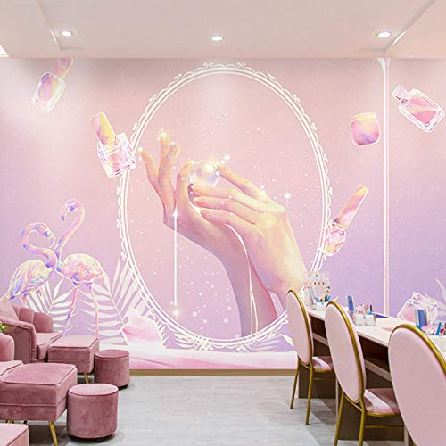 3D Pink Nail Salon Wallpaper Light Luxury Beauty Salon Wallpaper Makeup Skin Care Live Room Background mural-300cmx210cm