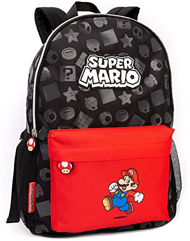 Super Mario Rucksack für Jungen und Mädchen | Kinder-Krötenpilz-schwarzer Schul-Nintendo-Rucksack| Gamer-Tasche mit verstellbaren Trägern