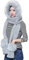 3-in-1 Damen Winter Kapuzenschal mit Fäustlingen Thermal Kunstpelz Kapuzenschal Neckwarmer Hoodie Tasche Warmer Outdoor-Ohrschal Winddicht Kälteschutz Mütze Schal Handschuhe Set