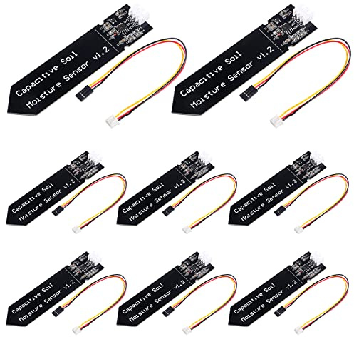 8Pcs Kapazitiver Bodenfeuchtigkeitssensor Korrosionsbeständiges Modul Breites Spannungskabel Analoger kapazitiver Bodenfeuchtigkeitssensor für Feuchtigkeitserkennung Gartenpflanzen Bewässerung DIY Kit