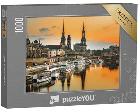 puzzleYOU: Puzzle 1000 Teile „Dresdner an der Elbe im Sonnenuntergang, Deutschland“ – aus der Puzzle-Kollektion Dresden, Deutsche Städte