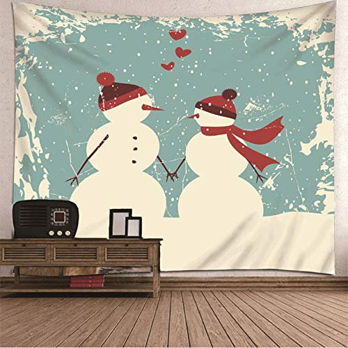 Banemi Weihnachten Deko, Zwei Schneemänner Herz Weiß Rot Polyester Tapisserie Kleinkinder 150X130cm