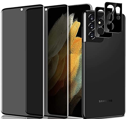 OnlyCase Store Displayschutzfolie aus Hartglas für Samsung Galaxy S21 Ultra, Anti-Spy, Privatsphäre, 3D-Abdeckung, 9H, Ultra-strapazierfähig, privater Bildschirmschutz, Rückseitenschutz, 2 + 2 Stück