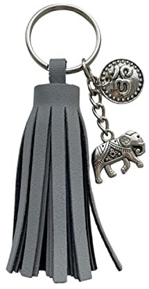 Glücksschmiedin - Schlüsselanhänger für Damen & Herren mit OM und Elefant Anhänger und PU Leder, lokal handgefertigt (Silber, Leather vegan)