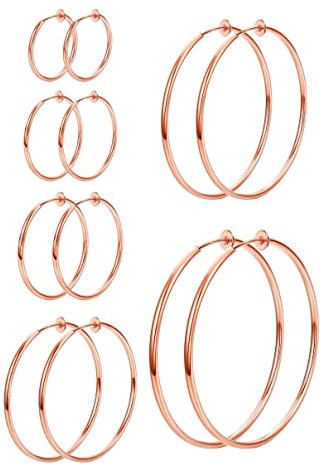 MILACOLATO 6 Paar Klipp Creolen Ohrringe für Damen Fake Ohrpiercing Kreolen Set Für Nicht Piercing Ohrringe Schmuck, 6 Größen Clip On Hoop Öhringen 30/40/50mm Roségold