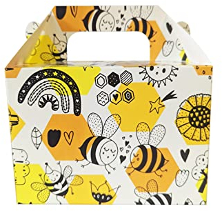 Harfield Kids Lunch Boxes Bees Cartoon Happy Meal Style Cardboard Recyclable Disposable FSC Certified Pack of 25