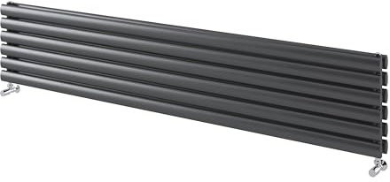Go Bathrooms Horizontal Radiator 350 x 1800 Grey Oval Double Column Panel Central Heating Radiator Bathroom Radiator Grey Horizontal Kitchen Radiator