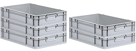 PROREGAL SparSet 5x Eurobox NextGen Grip | HxBxT 12x40x60cm | 23 Liter | Griffe geschlossen | Grau | Eurobehälter, Transportbox, Transportbehälter, Stapelbehälter
