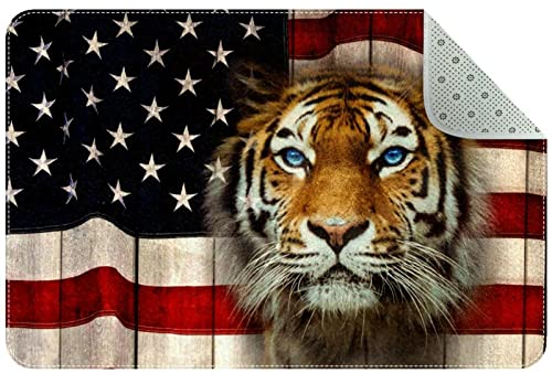 NigelMu Teppiche,Innentürmatte,Amerikanische Flagge mit Tigerkopf,waschbarer Teppich für Schlafzimmer,Wohnzimmer,Rutschfester Teppich