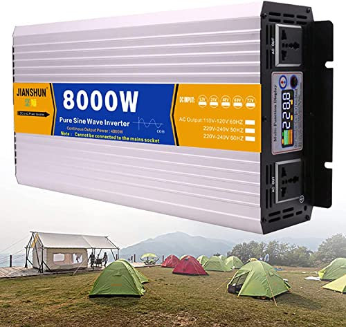 3000w 4000w 5000w 6000w 8000w Onduleur à Onde Sinusoïdale Pure, Dc 12v/24v/48v à 110v/220v Ac Convertisseur De Voiture Pour Camping-car, Camion, Voiture, Système Solaire, Voyage, Camping,8000W-12V