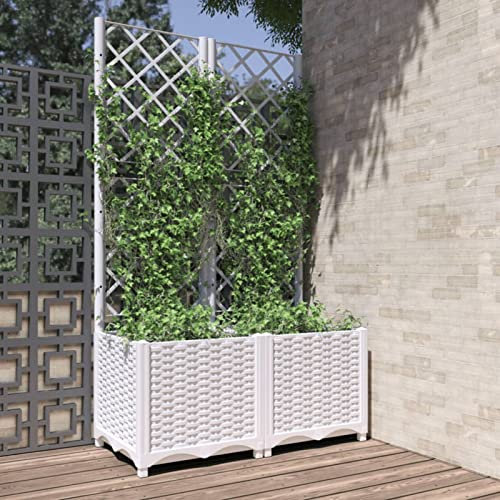 Tidyard Fioriera da Giardino con Graticcio,Fioriera con Traliccio,Fioriera con Spalliera Separè,Fioriera Grigliato da Esterno,Letto Rialzato,Grigliato,Fioriera da Esterno Bianco 80x40x136 cm PP