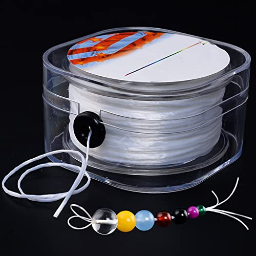 Vastsea Gummiband für Armbänder, 0.8mm Weiß Transparent Spule, 100M Klar Reißfest Nylonschnur, mit transparenter Box, für Perlenschmuck Armbänder Basteln