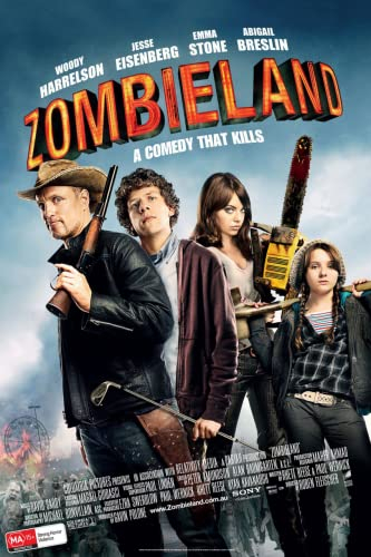 ZOMBIELAND 2009 2 A4 Poster on Canvas - Filmkunstposter in verschiedenen Größen für Wohn- oder Schlafzimmerideen. Randlose Kultfilmbilder, klassische ikonische 70er, 80er, 90er Jahre, Vintage-Retro-W