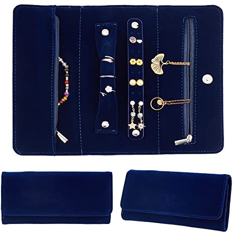 WADORN Organizador de Joyas de Viaje, Terciopelo Plegable Joyería Rollo Bolsa Rec Joyería Almacenamiento Bolsas Joyería Embrague, 22x10x2.8cm