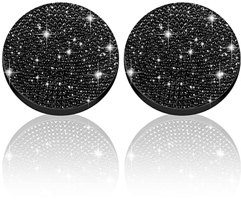 Cute Car Cup Coaster,Dermasy 2PCS Universal Vehicle Cup Holder Insert Coaster 2.75 inch Silicone Anti Slip Bling Crystal Rhinestone Auto Car Accessories for Women & Lady (All Black)