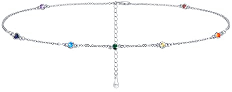 YEESIA Chakra Choker Halskette Sterling Silber 7 Chakra Sommer Strand Choker Halskette Schmuck Geburtstag Weihnachten Geschenke für Frauen Frau Freundin,13+3 Zoll