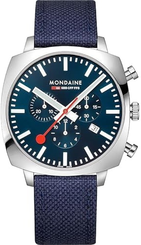 Mondaine Grand Cushion Chrono Square Herren Uhr analog Quarzwerk mit Sonstige Materialien Armband MSL.41440.LD.Set
