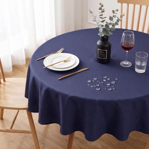Eternal Beauty Round Tablecloth 120cm Wrinkle Free, Table Cover Water Resistant and Machine Washable for Home Dining Party Restaurant (Navy Blue, 47.2inch)