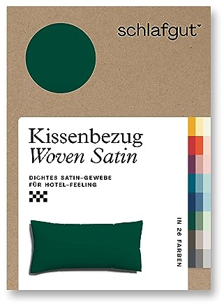 schlafgut Woven Satin Kissenbezug 40 x 80 cm Green Deep Uni in Premium Hotelqualität, Kopfkissenbezug einzeln mit 100% weicher Baumwolle | Kopfkissenbezug, Kissenhülle, Grün, Satin, 100% Baumwolle, Hotelqualität, bügelfrei, OEKO-TEX
