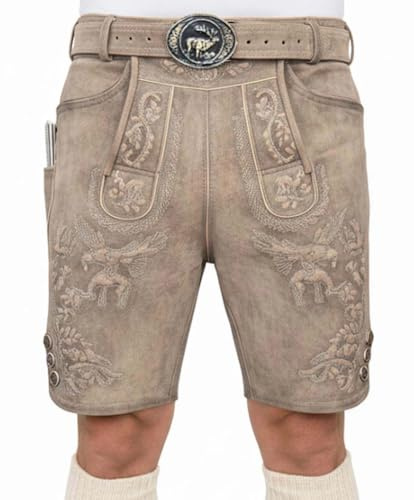 Oktoberfest Lederhose, Trachtenlederhose kurz aus Wildbock Leder, Bayrische Lederhose Herren mit Gurtel Gr 46-58