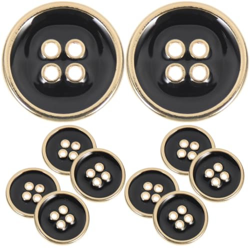 VILLCASE 10 Stück Metallknöpfe 20mm, Runde 4-Loch Knöpfe Metall für Bekleidung, DIY-Projekte, Anzüge, Mäntel, Handgemachte Knöpfe, Schwarz/Gold