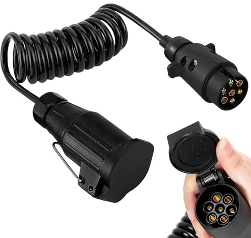 SPORWAY Adaptateur de fiche de remorque 7 broches : rallonge 3 m 7 pôles, câble de remorque 7 broches pour remorque, bateau, camion, caravane, camping-car, porte-vélos
