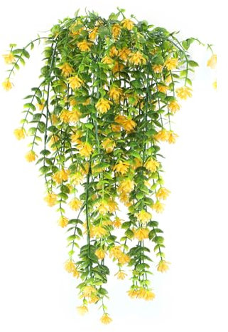 HBell 2Pcs Artificial Hanging Flowers,UV-Resistant Fake Hanging Plants Flower Bouquet Hanging Vine Plants Drooping Plants for Wall Home Garden Yard Patio Wedding Indoor Outdoor Decoration (Yellow)