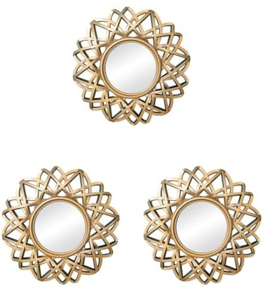 3 Set Nordic Wandbehang Spiegel Rund Spiegel für Wohnzimmer Schlafzimmer Dekoration Gold, 25 x 25 cm