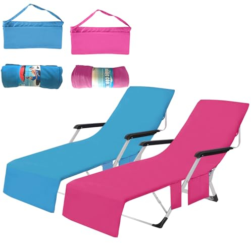 Qdreclod Strandtuch Mikrofaser, Schonbezug für Gartenliege Strandhandtuch, Schnelltrocknendes Strandtuch mit Mehrere Taschen, Mikrofaser Strandtuch Sandfrei 75 * 210CM