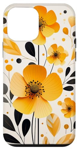 iPhone 12 mini Mustard Yellow Artistic Watercolor Minimal Flower Doodle Case