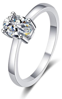 Whoiy 14 Karat Weißgold Ringe Solitär, Ehering Trauring Echt Gold 585 Damen Lab Diamant 1ct Hochzeit Verlobungsring, D, VVS1-VVS2, Gr. 60 (19.1)